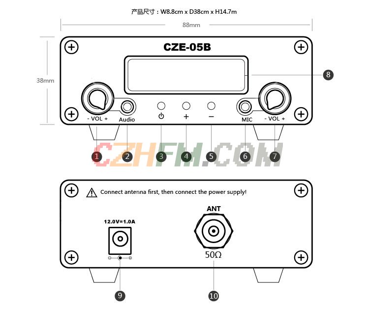 (imagen para) 500mW 76-108Mhz Inicio TRANSMISOR FM[CZE-05B] + Fuente de alimentación + Antena - Pinche Imagen para Cerrar